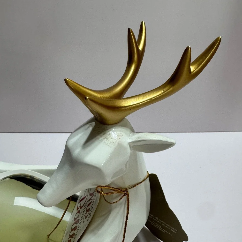 Wild Eye Designs White Gold Reindeer Wine Bottle Holder Geometric Ceramic Deer